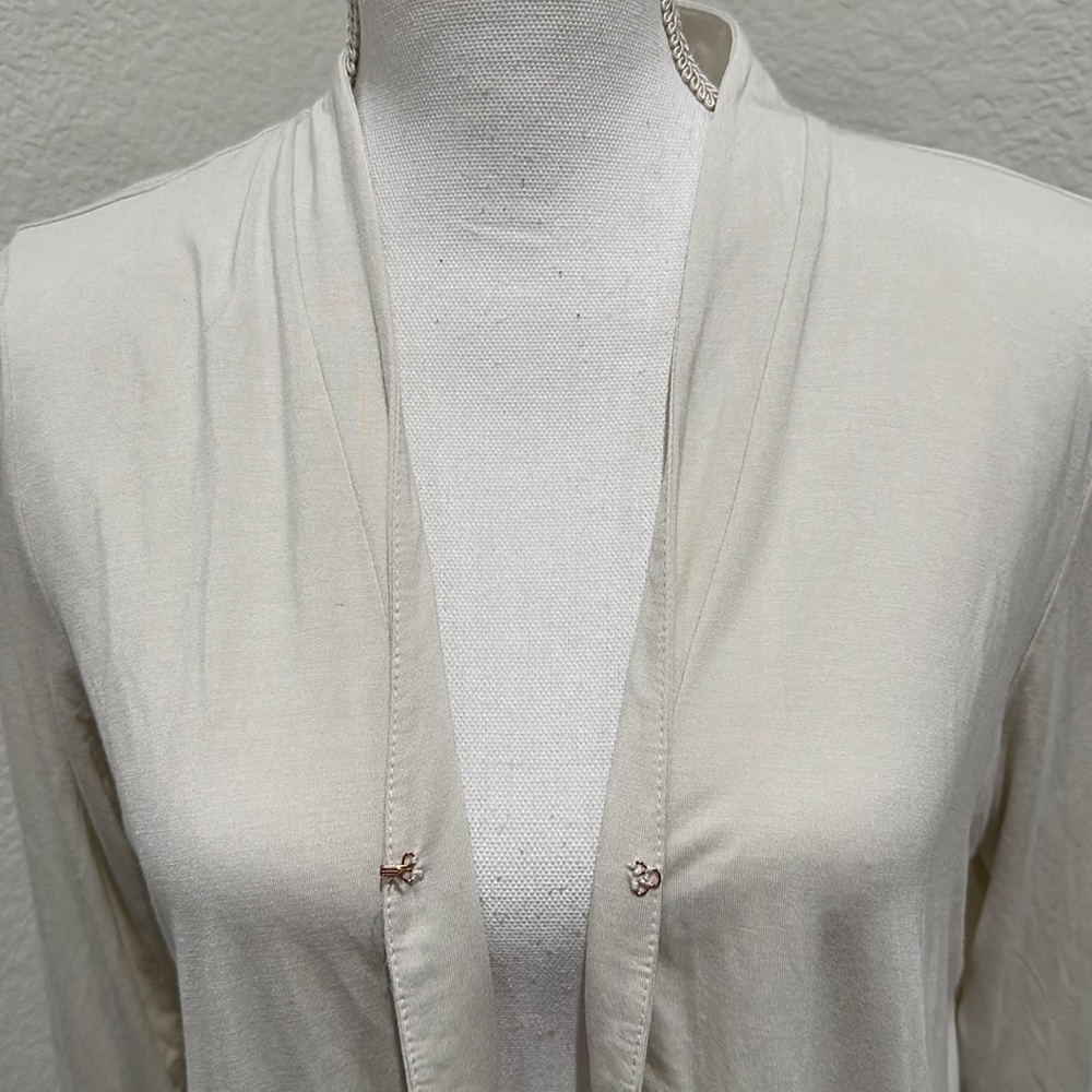 LOGO by Lori Goldstein Rayon Cardigan with Printed Ruffle Trim Long Slee… - Picture 7 of 14